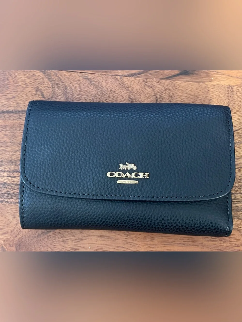 COACH Black Pebble Leather Medium Envelope Wallet F30204